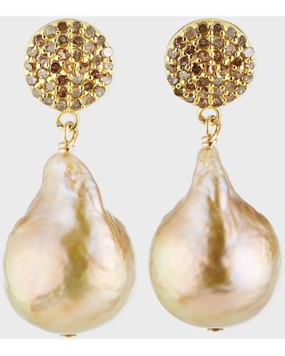 Margo Morrison Diamond & Baroque Pearl Drop Earrings - Metallic