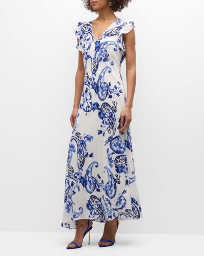 Robert Graham Leighton Sleeveless Paisley-Print Maxi Dress - Blue