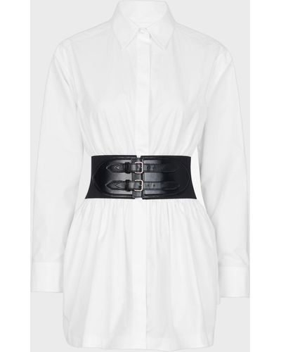 Alaïa Button-Front Mini Shirtdress With Corset Belt - White