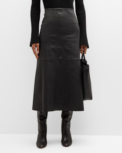 By Malene Birger Simoas Leather Midi Skirt - Black