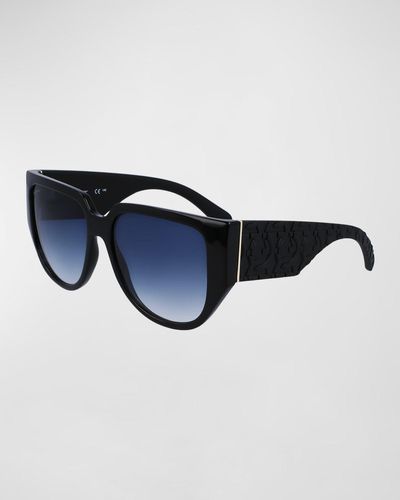 Ferragamo Gancini Tea Cup Bio-Resin Butterfly Sunglasses - Blue