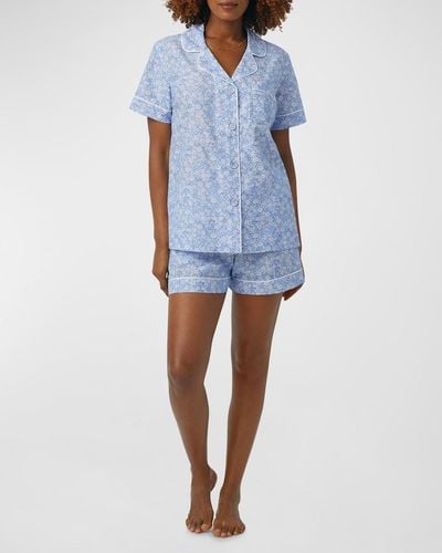 Bedhead Floral-print Cotton-silk Shorty Pajama Set - Blue