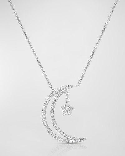 Roberto Coin 18k Half Moon & Star Pendant Necklace W/ Diamonds - White