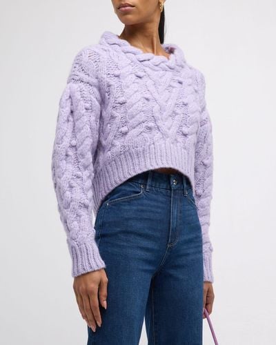 LoveShackFancy Galiona Cable-knit Alpaca-blend Crop Sweater - Blue