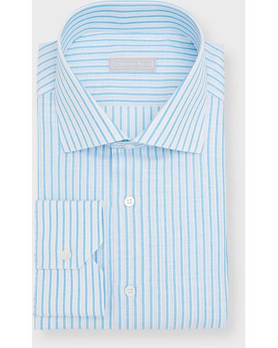 Stefano Ricci Linen-cotton Stripe Dress Shirt - Blue