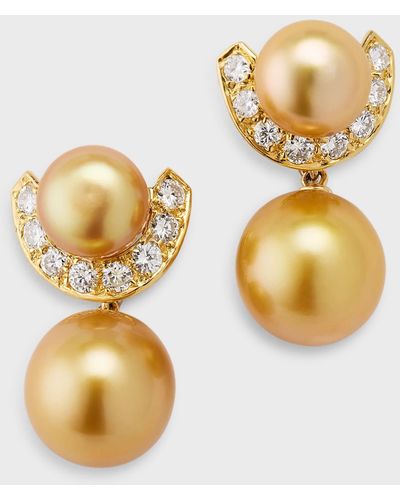 Pearls By Shari 18k Yellow Gold South Sea Pearl And Diamond Earrings - Metallic