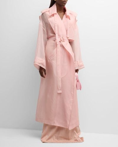 LAPOINTE Silk Organza Wrap Trench Coat - Pink