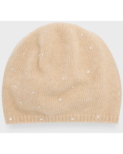 Carolyn Rowan Cashmere Baggy Beanie With Scattered Swarovski Crystals - Natural