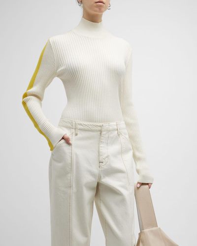 Moncler Ribbed Turtleneck Sweater W/ Colorblock Detail - White