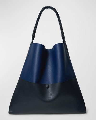 Callista Grained Leather Slim Tote Bag - Blue