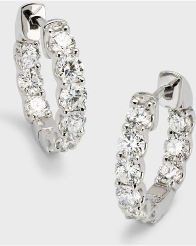 Neiman Marcus Lab Grown Diamond 18K Round Hoop Earrings, 0.5"L, 1.8Tcw - Metallic