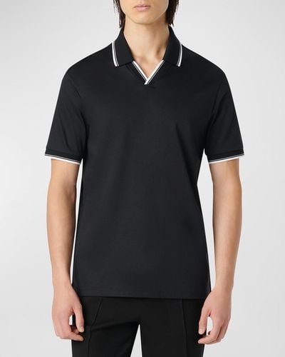 Bugatchi Polo Shirt With Johnny Collar - Black