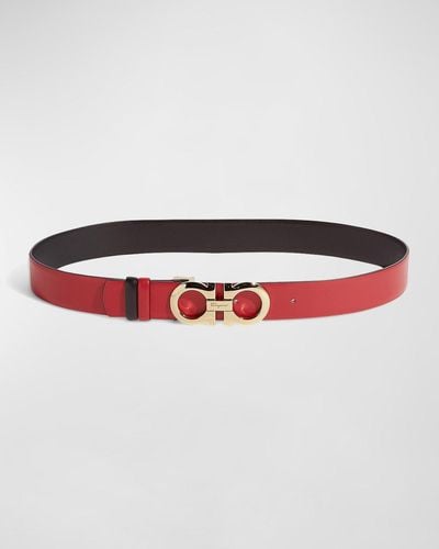 Ferragamo Gancini-buckle Reversible Leather Belt - Red
