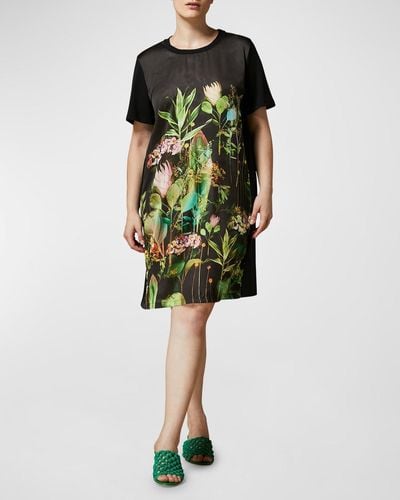 Marina Rinaldi Plus Size Ezio Satin & Jersey T-Shirt Dress - Green