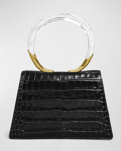 Alexis Lucite Quad Croc-Embossed Top-Handle Bag - Black