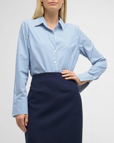 Veronica Beard Amelia Striped Button-Front Shirt - Blue
