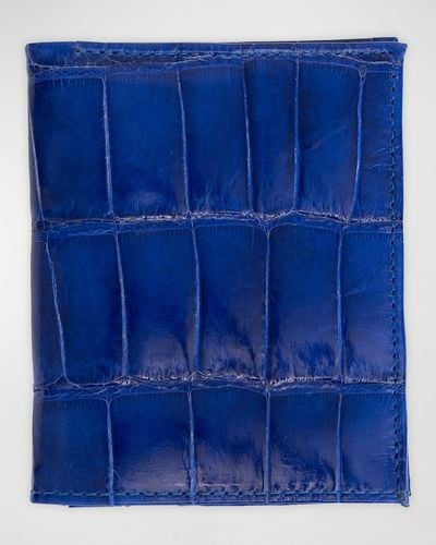 Abas Glazed Alligator Leather Bifold Wallet - Blue