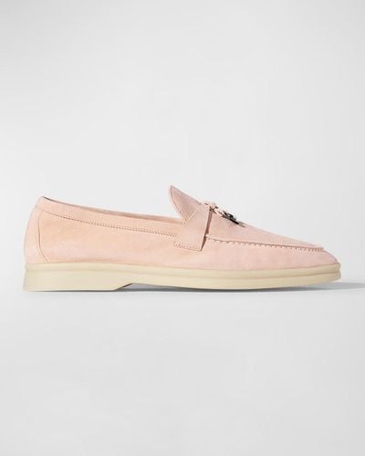 Loro Piana Summer Charms Walk Suede Loafers - Pink