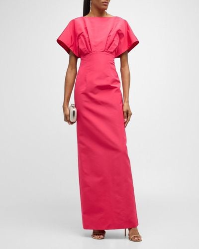 Carolina Herrera Silk Column Gown With Fan Bodice - Pink