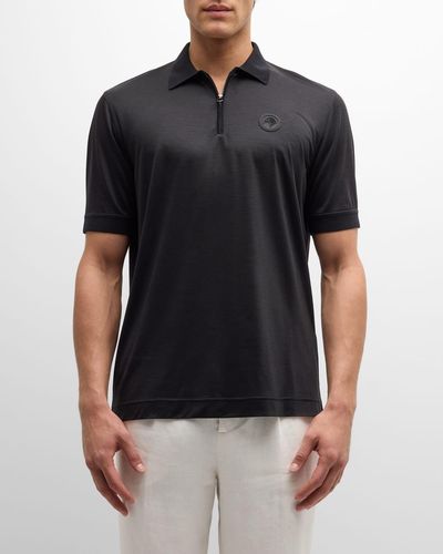 Stefano Ricci Wool Knit Quarter-Zip Polo Shirt - Black