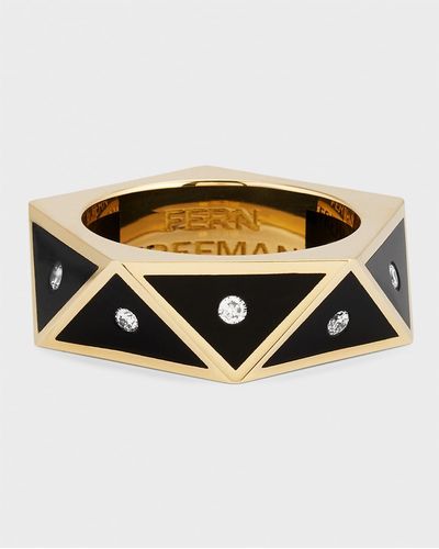 Fern Freeman Jewelry 18k Yellow Gold Black Ceramic Pentagon Ring With Diamonds, Size 7 - Multicolor