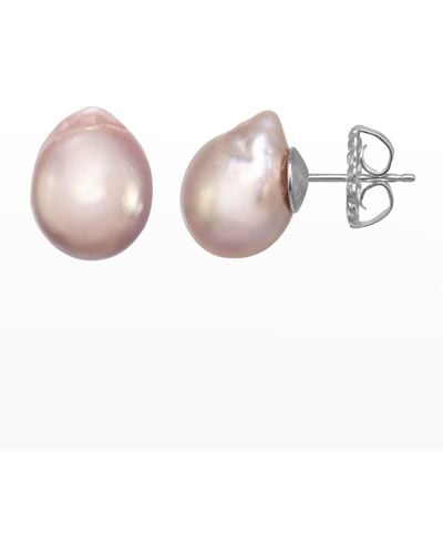 Margo Morrison Small Baroque Pearl Earrings On Sterling Posts - Pink