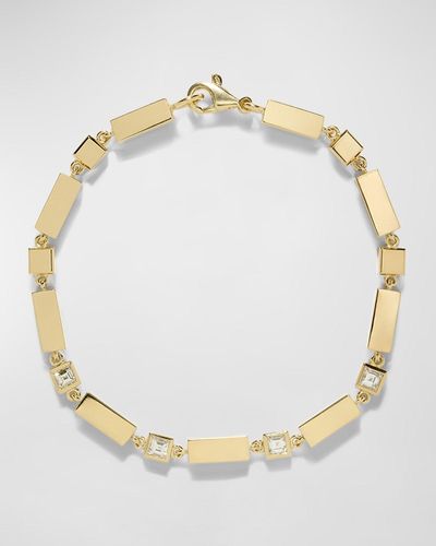 Azlee 18k Yellow Gold Bar And Carre Diamond Bracelet - Metallic
