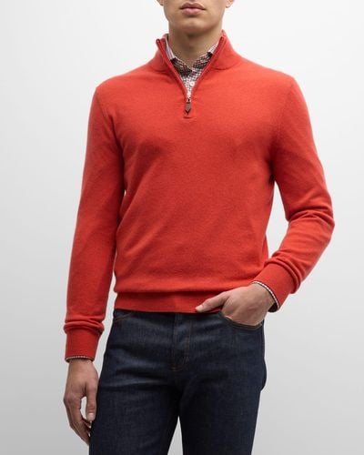 Neiman Marcus Cashmere Quarter-Zip Sweater - Red