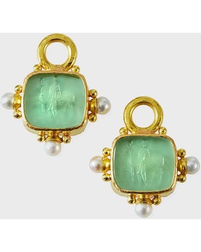 Elizabeth Locke 19k Venetian Glass And Pearl Earring Pendants - Green