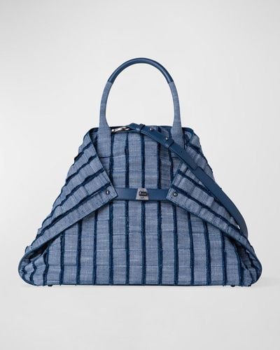 Akris Ai Medium Laser-Cut Woven Fringe Shoulder Bag - Blue