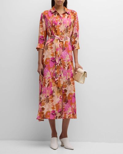 Evi Grintela Valerie Belted Botanical-print Midi Shirtdress - Red