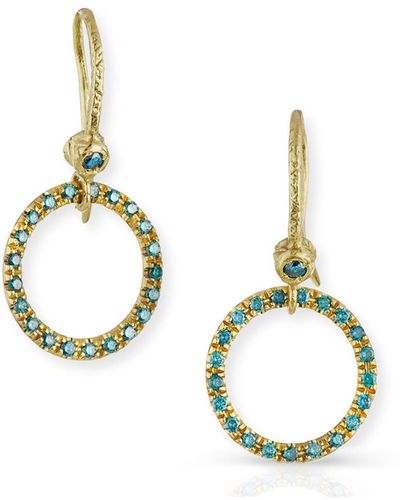Dominique Cohen 18 Yellow Gold & Blue Diamond Round Drop Earrings - Metallic