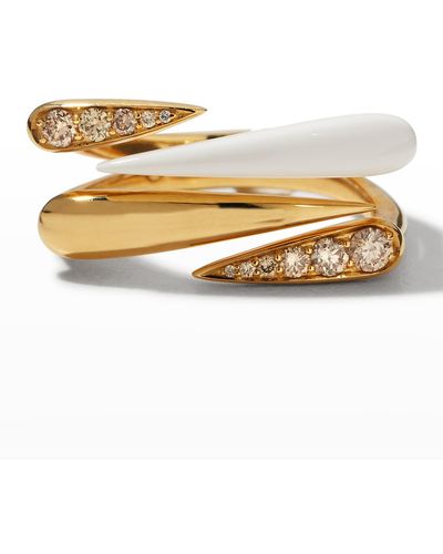 Etho Maria 18k Yellow Gold Brown Diamond And White Ceramic Ring, Size 53 - Metallic