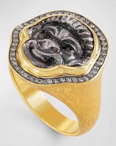 Jorge Adeler 18K Theater Mask Coin And Diamond Ring - Metallic