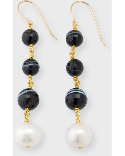 Nest Agate And Pearl Drop Earrings - White