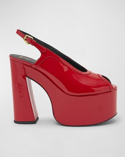 Balmain Patent Peep-Toe Slingback Platform Pumps - Red