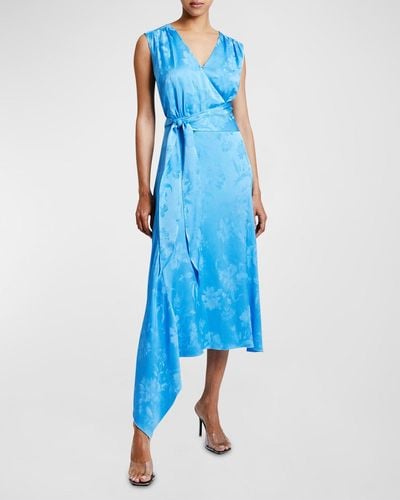 Santorelli Velia Faux-Wrap Floral Jacquard Midi Dress - Blue