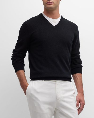 Neiman Marcus Cashmere V-Neck Sweater - Black