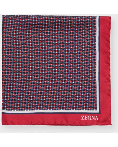 Zegna Pinpoint Quadri Colorati Silk Pocket Square - Red