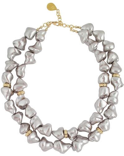 Devon Leigh Pearly 2-Strand Necklace - Metallic