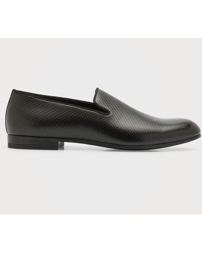 Giorgio Armani Textured Leather Formal Loafers - Black