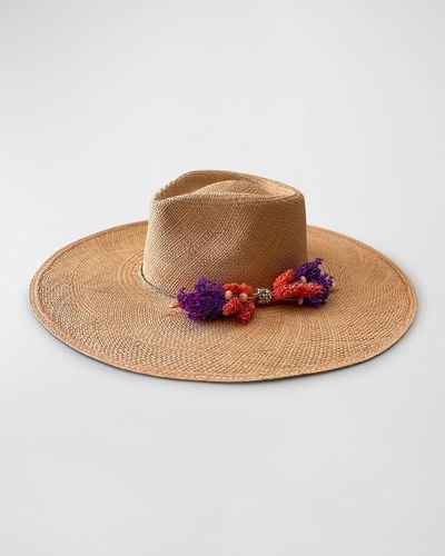 Van Palma Simone Straw Fedora With Dried Florals - Brown