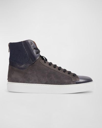 Paul Stuart High-top Suede-leather Zip Sneakers - Blue