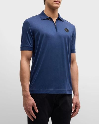 Stefano Ricci Wool Knit Quarter-Zip Polo Shirt - Blue