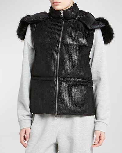 Moncler Mergule Puffer Vest With Faux Fur Hood - Black