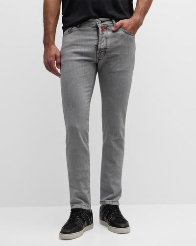 Kiton Acid Wash Denim Skinny Jeans - Gray