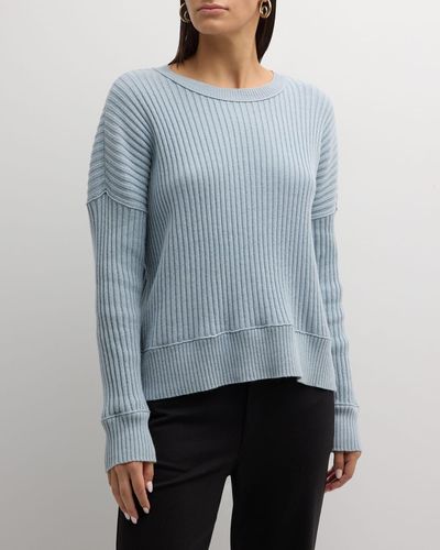 Eileen Fisher Ribbed Crewneck Cotton-Cashmere Sweater - Blue
