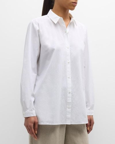 Eileen Fisher Garment-Washed Organic Cotton Poplin Shirt - White