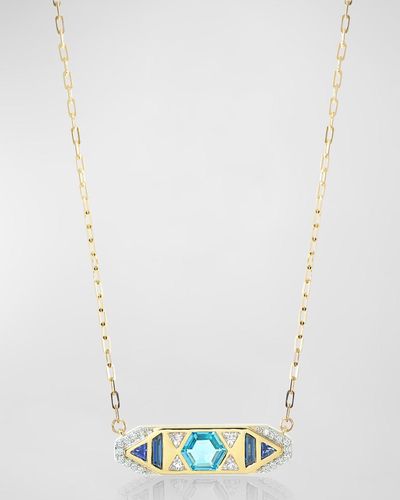 Stevie Wren 18k Gold Blue Topaz And Diamond Honeycomb Bar Necklace - White