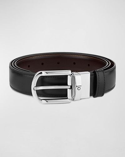 Montblanc Horseshoe-Buckle Reversible Leather Belt - Black